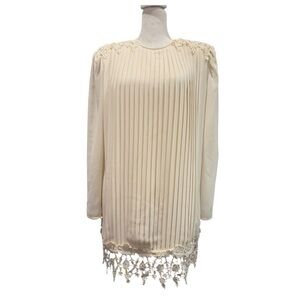 Vintage 80s Liz Roberts Ivory Pleated Lace Trim Golden Girls Dress Size 8